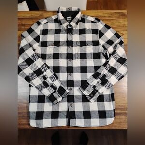 Men's NWOT Roots "Park Plaid" Flannel Shirt M Black White Buffalo Check